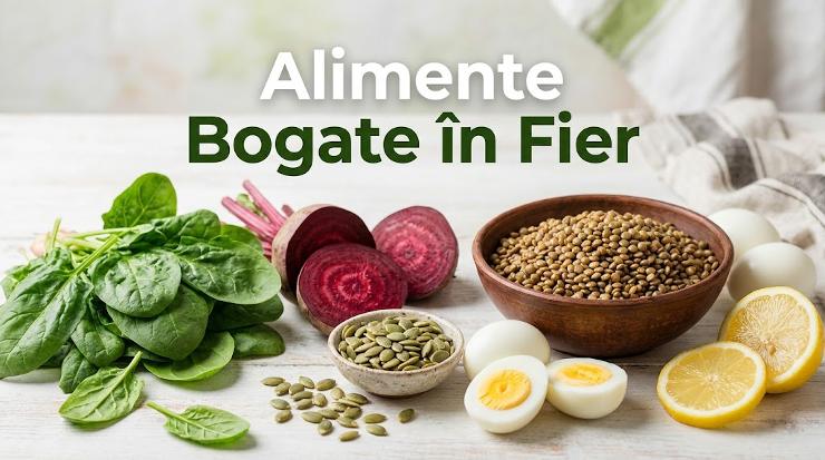Alimente bogate în fier pentru combaterea anemiei: spanac, sfeclă, linte, semințe și ouă.