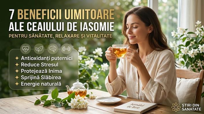 Femeie relaxată savurând ceai de iasomie cu infuzie caldă și flori proaspete