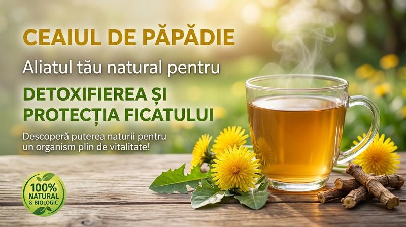 Ceai de păpădie cu flori și rădăcini pentru detoxifierea și protecția ficatului.