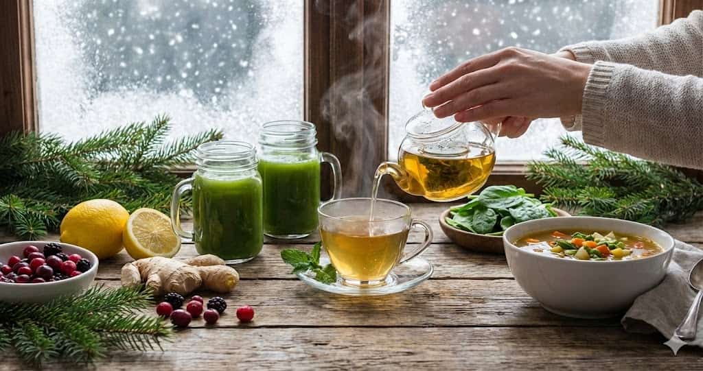 Ceai, smoothie verde și alimente ușoare pentru detoxifierea organismului după sărbătorile de iarnă.