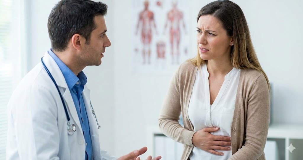 Pacientă la consult medical acuzând durere de bilă și disconfort abdominal