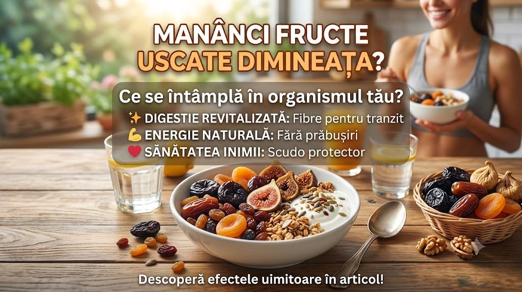 Mic dejun sănătos cu fructe uscate, iaurt și cereale pentru energie și digestie.