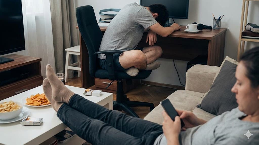 Persoane sedentare cu posturi greșite, gustări și țigări – obiceiuri zilnice care afectează circulația