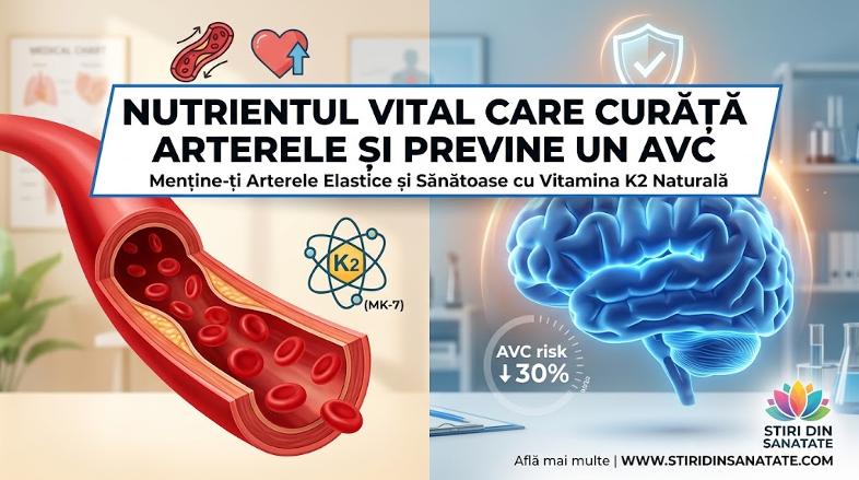 Aceasta imagine vizualizează contrastul dintre o arteră sănătoasă și una cu depuneri, evidențiind rolul nutrientului vital în protecția cerebrală și reducerea riscului de AVC.