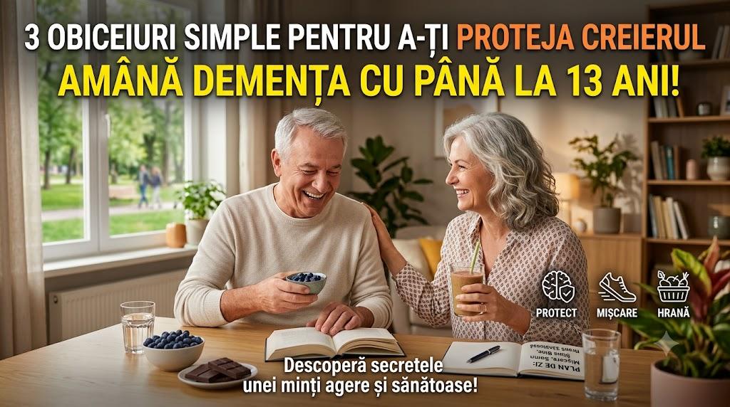 Cuplu în vârstă fericit, cu afine și smoothie, protejându-și sănătatea creierului.