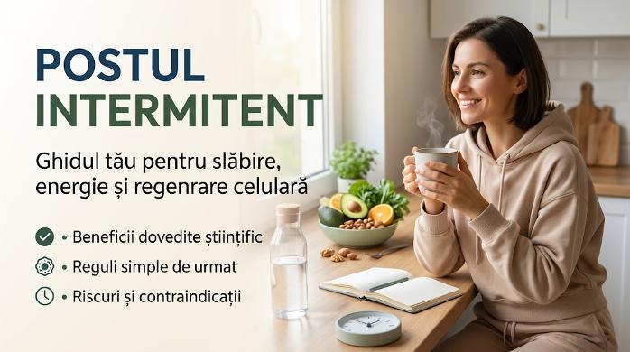 Femeie zâmbind la masă ținând o cană cu ceai, alături de un bol cu hrană sănătoasă și ceas.