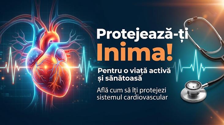 Inimă luminoasă cu traseu EKG și stetoscop medical pentru promovarea sănătății inimii.