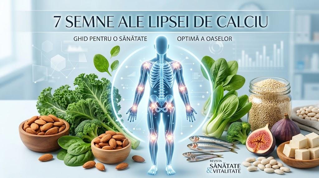 7 semne ale lipsei de calciu, siluetă umană și alimente bogate în calciu