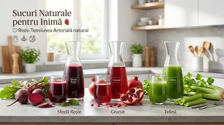 Sucuri naturale din sfeclă, rodie și țelină pentru scăderea tensiunii arteriale.
