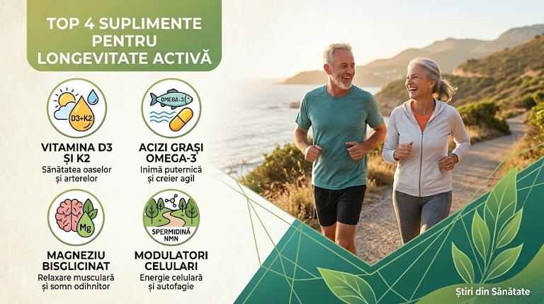 Top 4 suplimente pentru longevitate și cuplu activ alergând în natură.