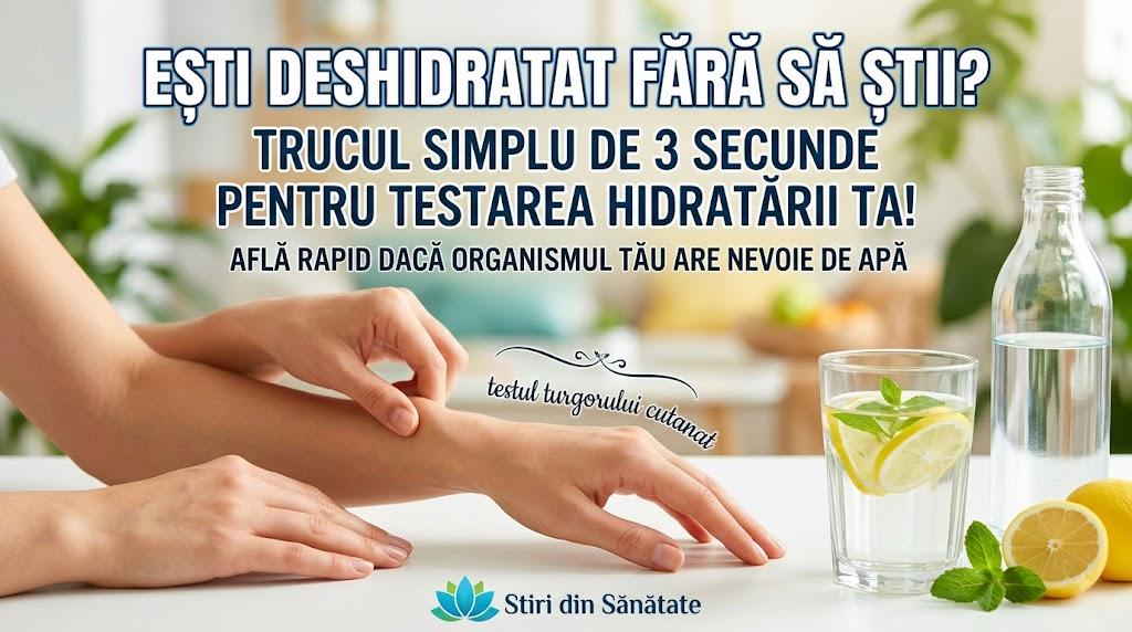 Testul turgorului cutanat pentru deshidratare și pahar cu apă cu lămâie